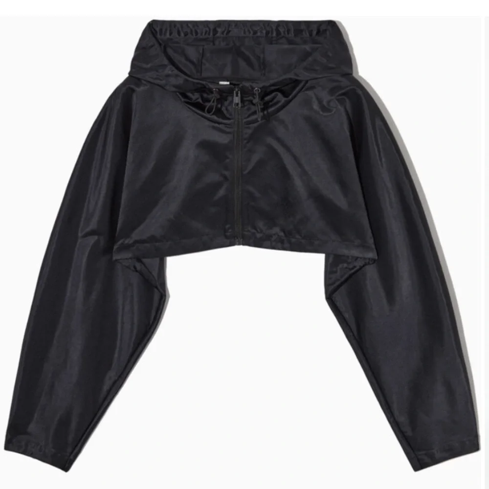 COS cropped hooded nylon crop jacket navy sleeve zip sporty luxe designer - Picture 3 of 15